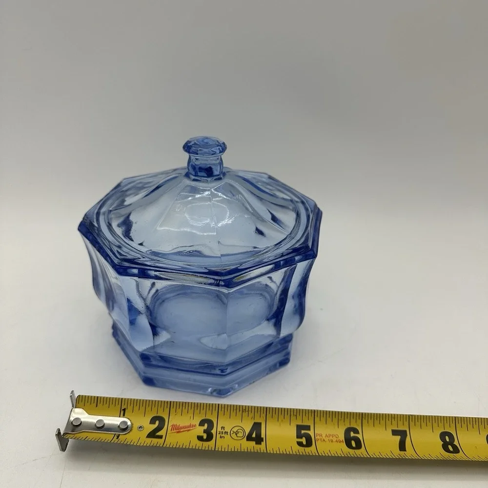 Vintage Indiana Glass Company‎ Concord Candy Dish W/Lid Blue Octagon 5.5